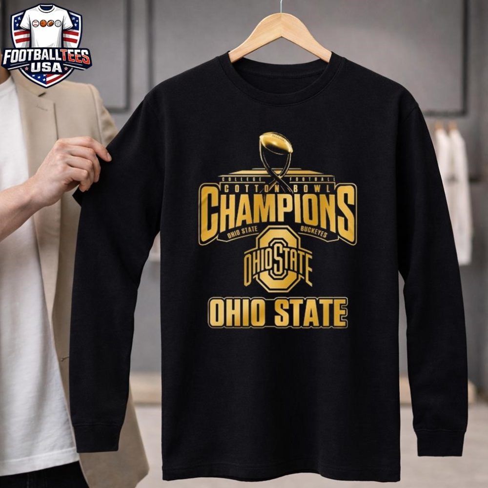 Ohio State Buckeyes College Football Cotton Bowl Champions 2025 Gold Logo Unisex Shirt - Image 4