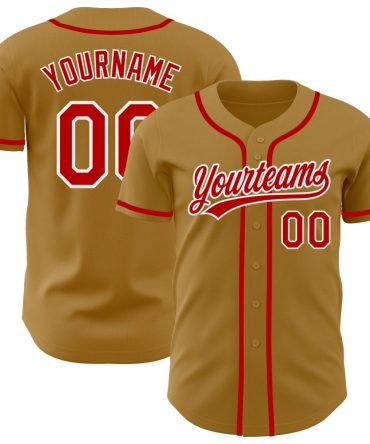 Custom Old Gold Red-White Authentic Baseball Jersey