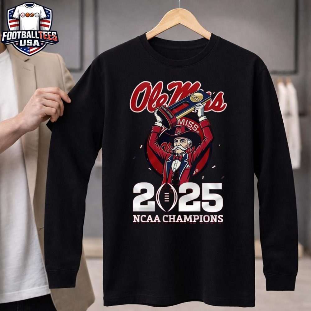 Ole Miss Rebels 2025 Ncaa Champions Mascot Trophy Unisex Shirt - Image 4