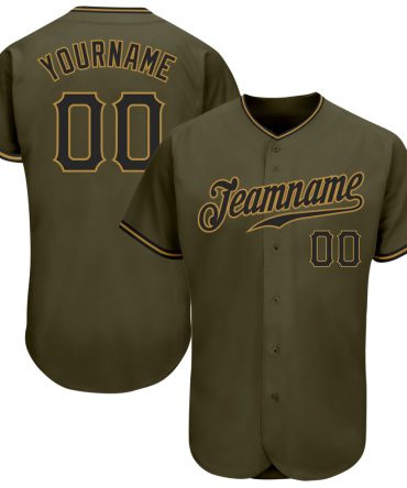 Custom Olive Black-Old Gold Authentic Salute To Service Baseball Jersey