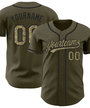 Custom Olive Camo-Black Authentic Salute To Service Baseball Jersey