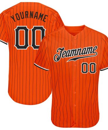 Custom Orange Black Pinstripe Black-White Authentic Baseball Jersey