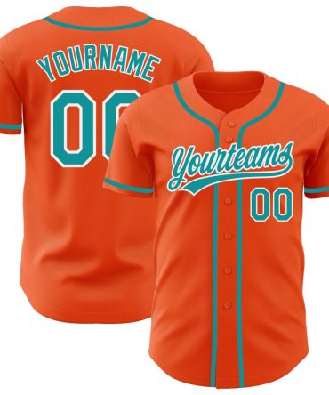 Custom Orange Teal-White Authentic Baseball Jersey