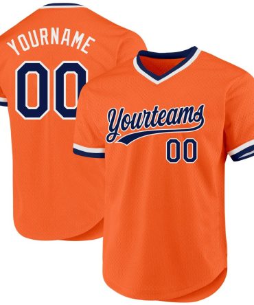 Custom Orange Navy-White Authentic Throwback Baseball Jersey