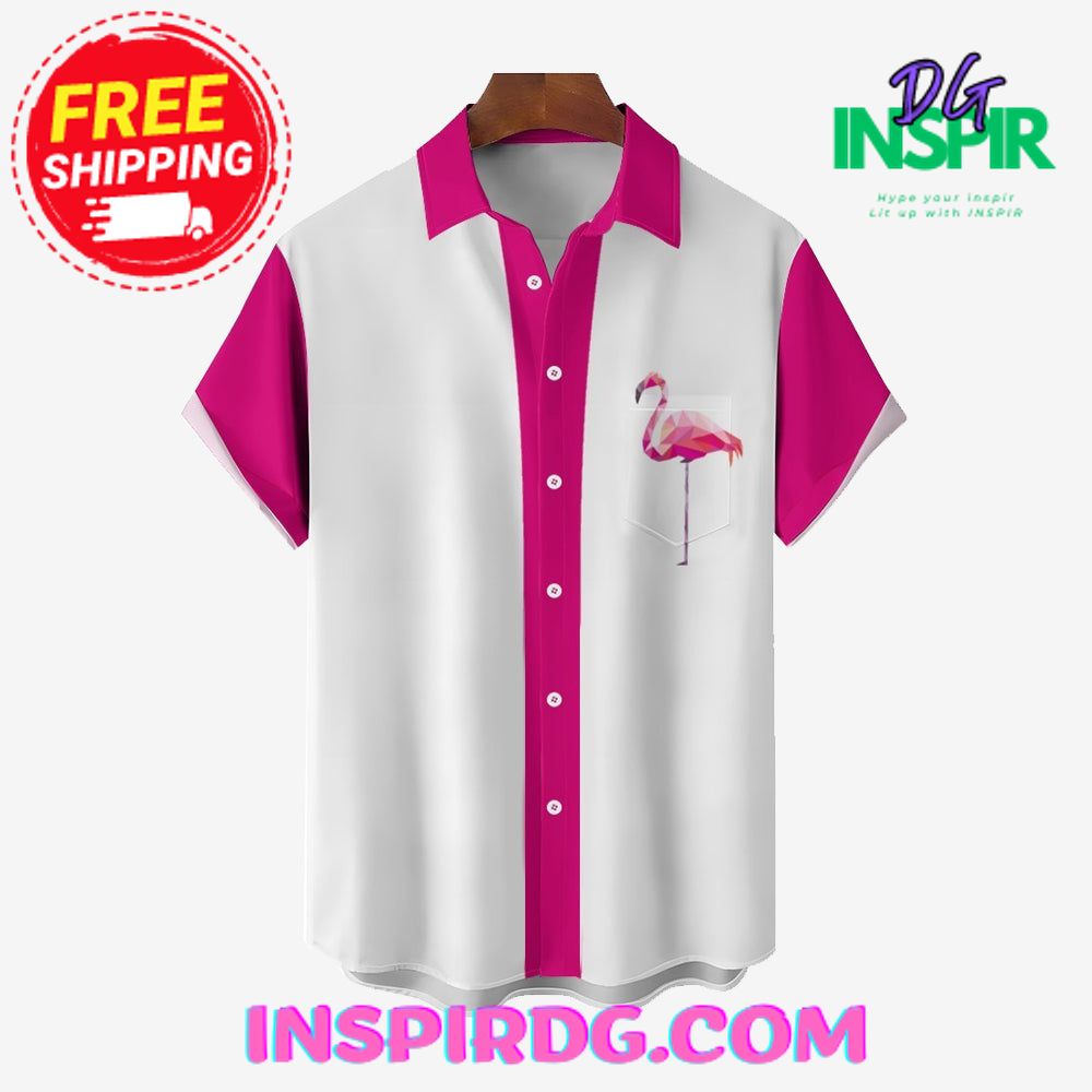 Pink Flamingo Graphic Casual Hawaiin Shirt - Image 6