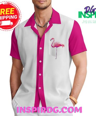 Pink Flamingo Graphic Casual Hawaiin Shirt
