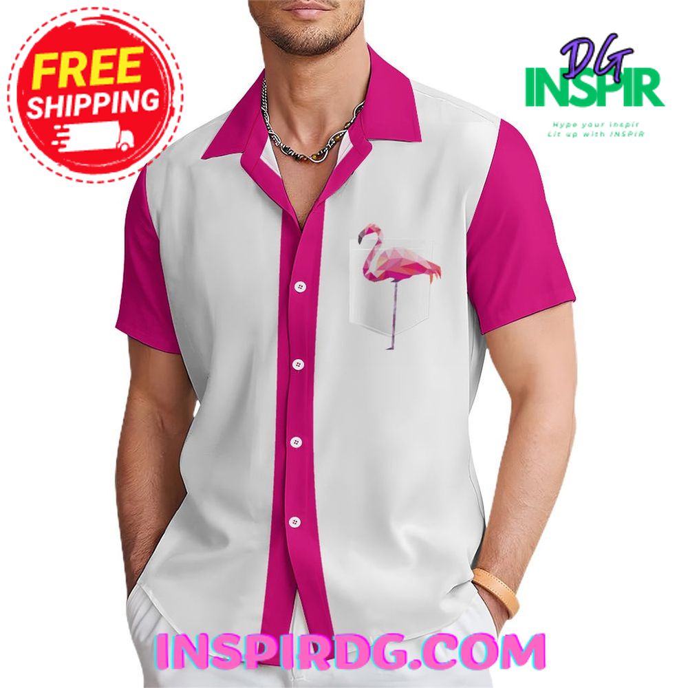 Pink Flamingo Graphic Casual Hawaiin Shirt