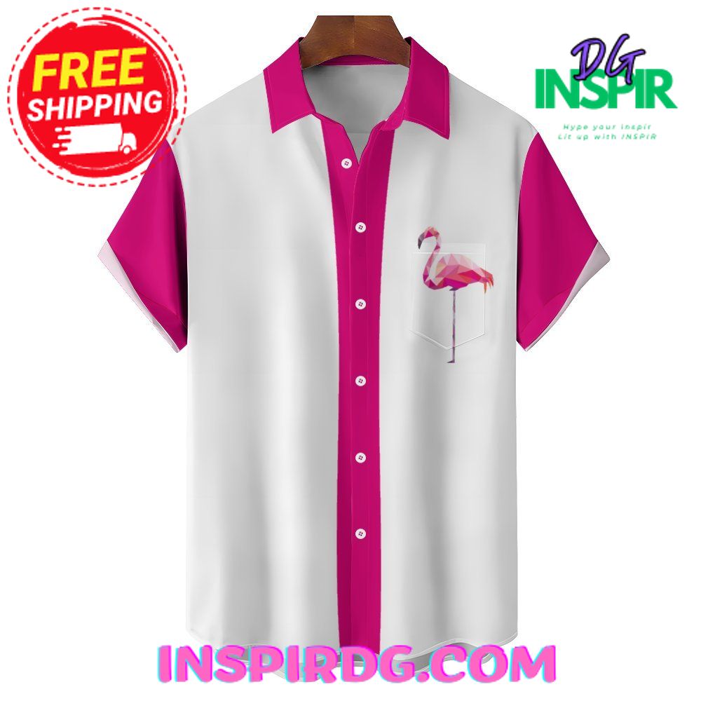 Pink Flamingo Graphic Casual Hawaiin Shirt - Image 5