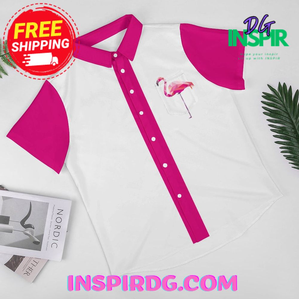 Pink Flamingo Graphic Casual Hawaiin Shirt - Image 3