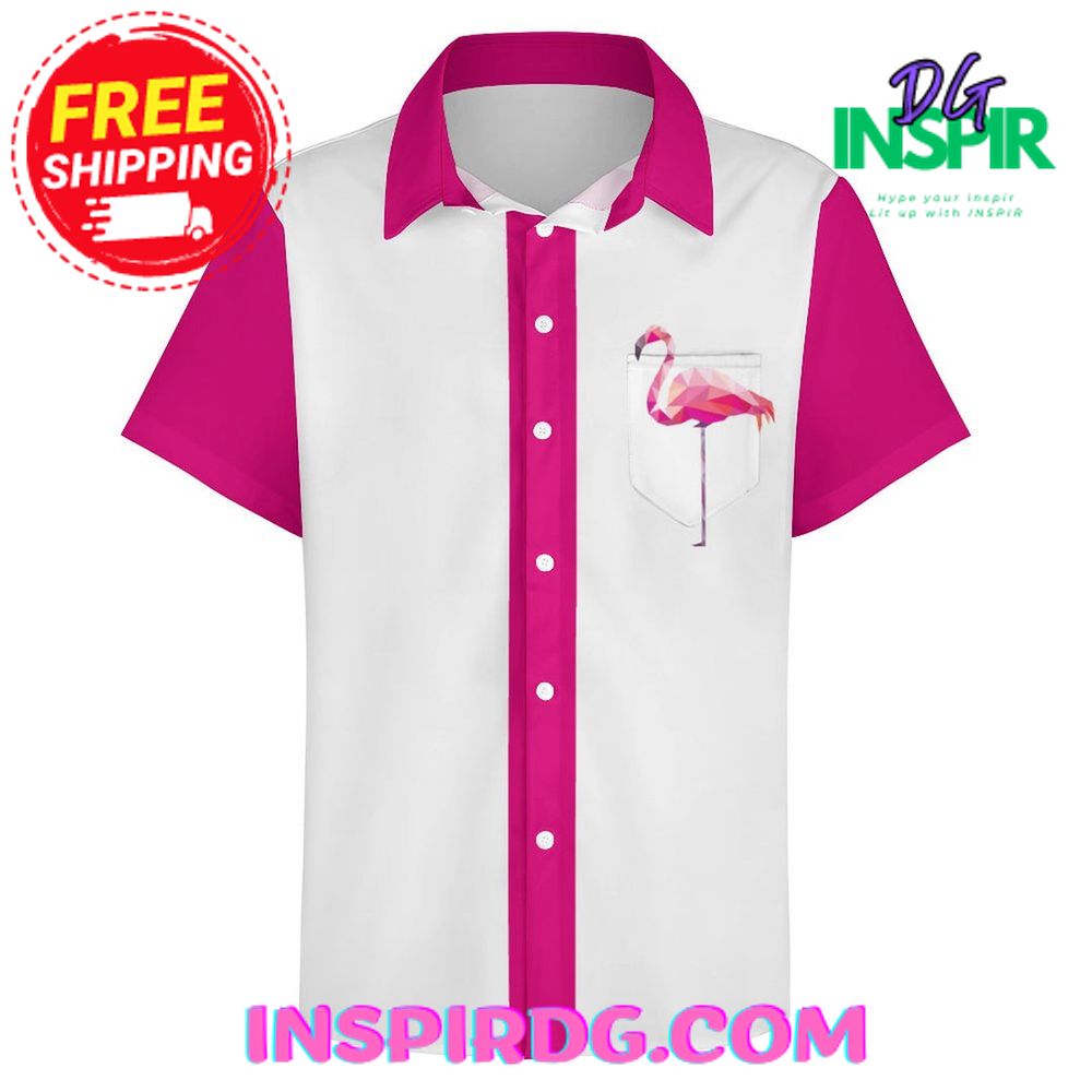 Pink Flamingo Graphic Casual Hawaiin Shirt - Image 2