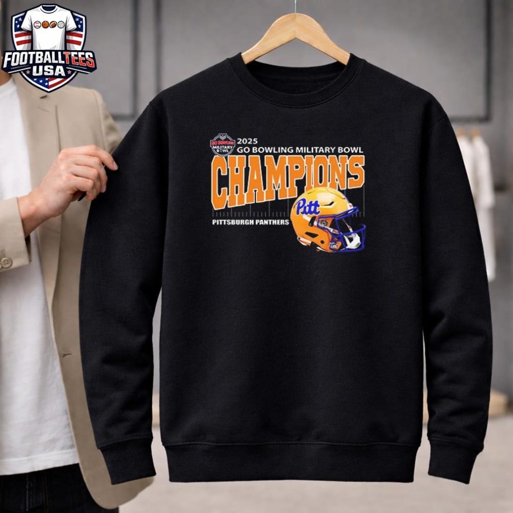 Pittsburgh Panthers Football Are 2025 Go Bowling Military Bowl Champions Helmet Unisex Shirt - Image 2