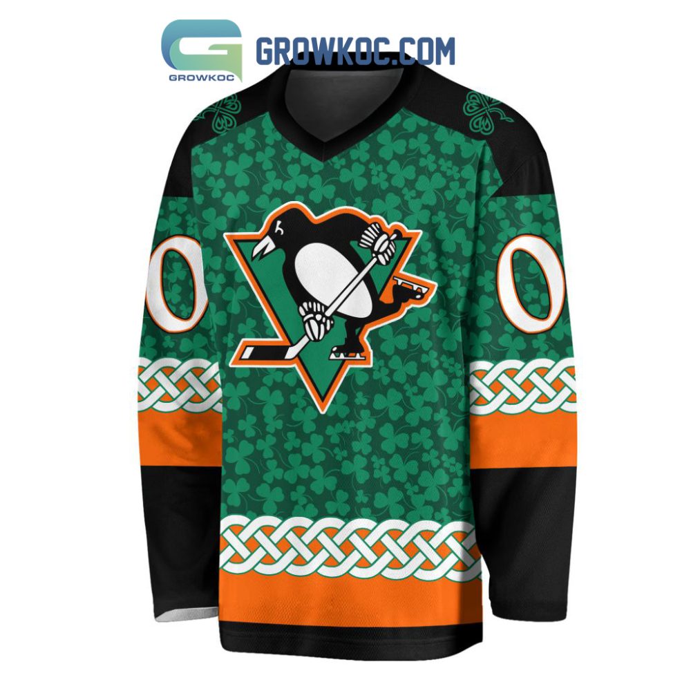 Pittsburgh Penguins St.Patrick'S Day Personalized Long Sleeve Hockey Jersey - Image 2