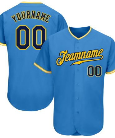 Custom Powder Blue Navy Gold-White Authentic Baseball Jersey