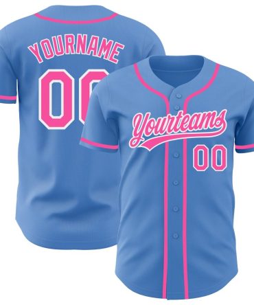Custom Powder Blue Pink-White Authentic Baseball Jersey
