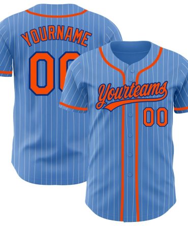 Custom Powder Blue White Pinstripe Orange-Royal Authentic Baseball Jersey