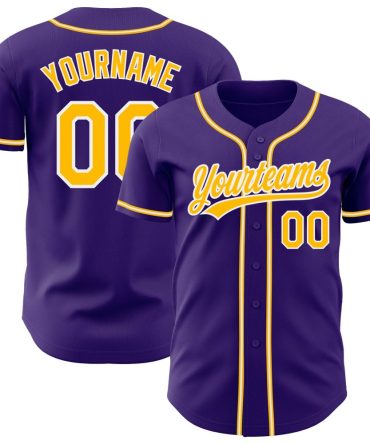 Custom Purple Gold-White Authentic Baseball Jersey