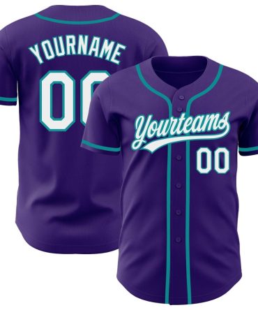 Custom Purple White-Teal Authentic Baseball Jersey