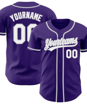 Custom Purple White-Gray Authentic Baseball Jersey