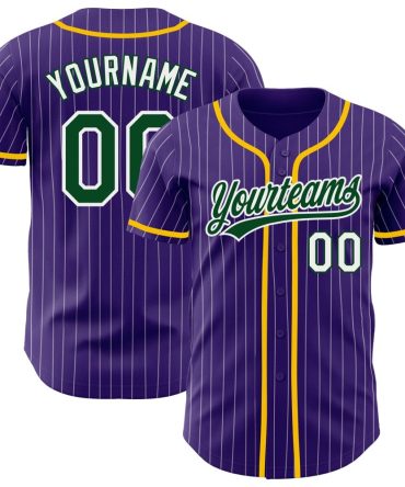 Custom Purple White Pinstripe Green Authentic Baseball Jersey