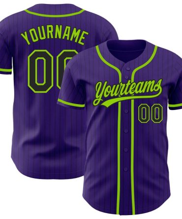 Custom Purple Black Pinstripe Neon Green Authentic Baseball Jersey