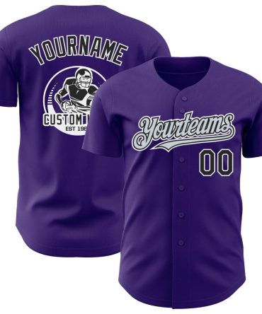 Custom Purple Black Silver-White Authentic Baseball Jersey