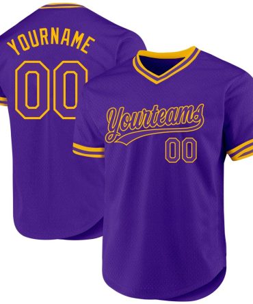Custom Purple Gold Authentic Throwback Baseball Jersey