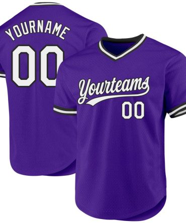 Custom Purple White-Black Authentic Throwback Baseball Jersey