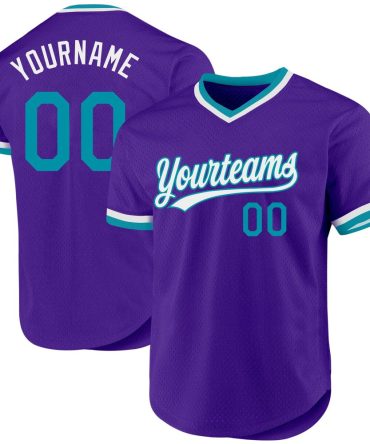 Custom Purple Teal-White Authentic Throwback Baseball Jersey