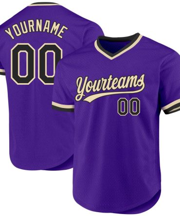 Custom Purple Black-Cream Authentic Throwback Baseball Jersey