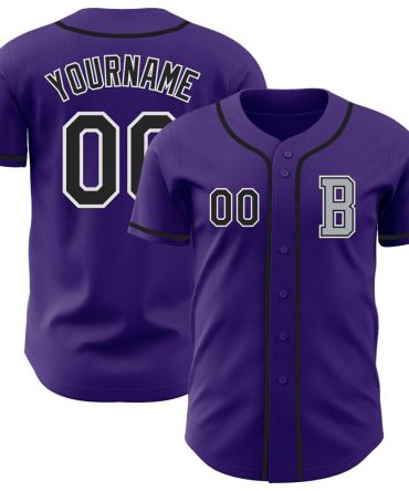 Custom Purple Black-Gray Authentic Baseball Jersey