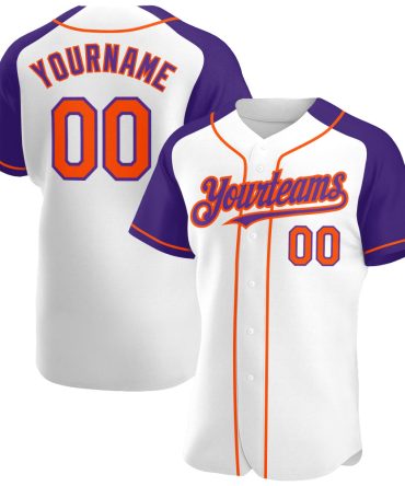 Custom White Orange-Purple Authentic Raglan Sleeves Baseball Jersey