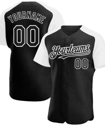 Custom Black White Authentic Raglan Sleeves Baseball Jersey