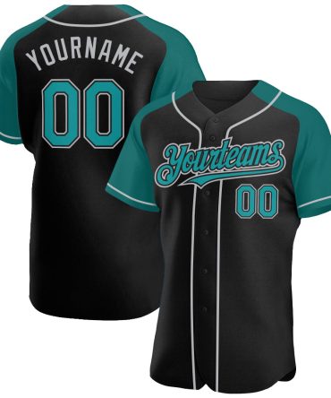 Custom Black Teal-Gray Authentic Raglan Sleeves Baseball Jersey