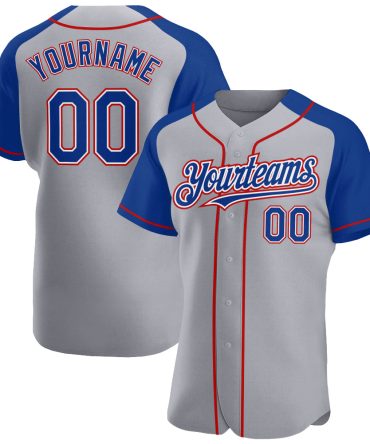 Custom Gray Royal-Red Authentic Raglan Sleeves Baseball Jersey