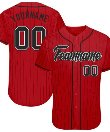 Custom Red Black Pinstripe Black-White Authentic Baseball Jersey