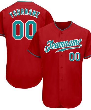 Custom Red Teal-White Authentic Baseball Jersey