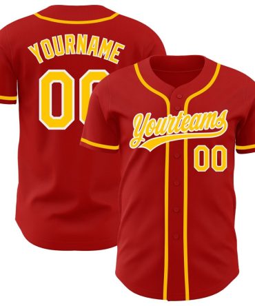 Custom Red Gold-White Authentic Baseball Jersey