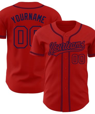 Custom Red Red-Navy Authentic Baseball Jersey