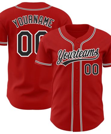 Custom Red Black-White Authentic Baseball Jersey