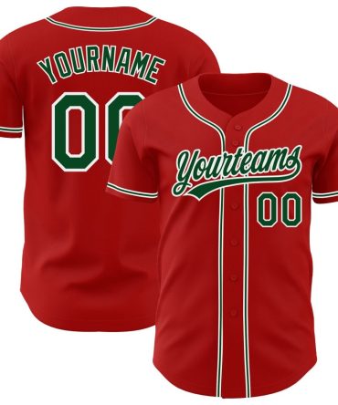 Custom Red Green-White Authentic Baseball Jersey