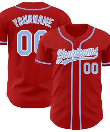 Custom Red Light Blue-White Authentic Baseball Jersey
