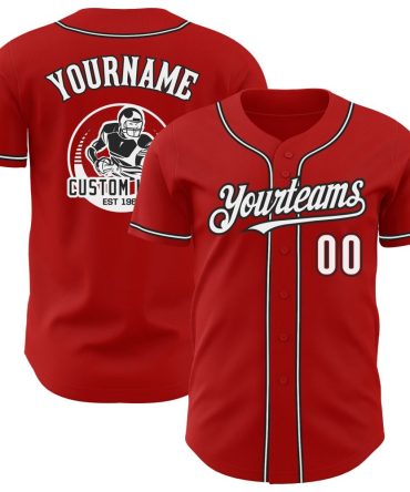 Custom Red White-Black Authentic Baseball Jersey