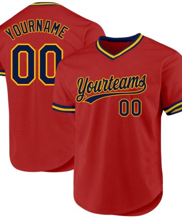 Custom Red Navy Authentic Throwback Baseball Jersey