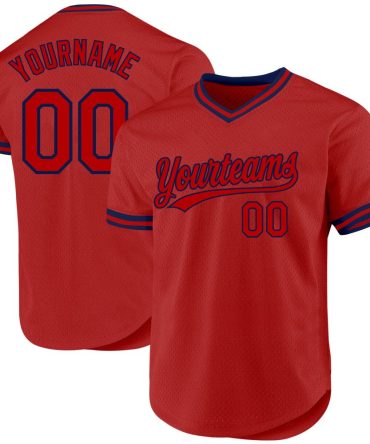 Custom Red White-Royal Authentic Throwback Baseball Jersey