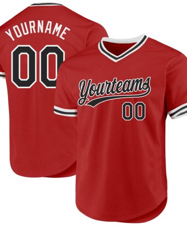 Custom Red Black-White Authentic Throwback Baseball Jersey
