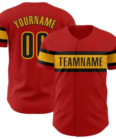 Custom Red Black-Gold Authentic Baseball Jersey
