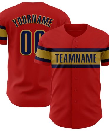 Custom Red Black-Old Gold Authentic Baseball Jersey