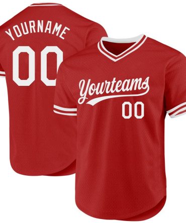 Custom Red White Authentic Throwback Baseball Jersey