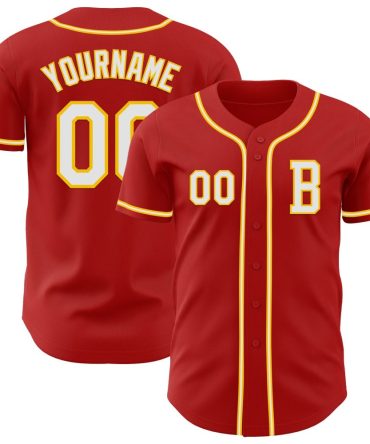 Custom Red White-Yellow Authentic Baseball Jersey