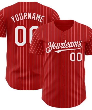 Custom Red White Pinstripe White Authentic Baseball Jersey